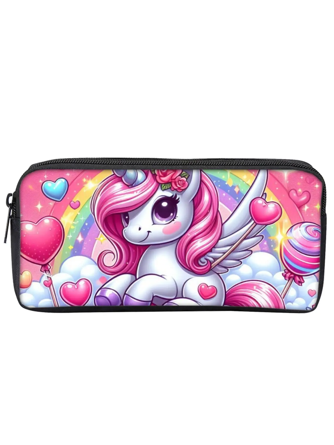 Single-layer pencil case with unicorn and pony print
