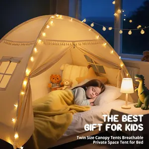 Toddler Bed Canopy Teepee Tent Indoor Play Privacy Sleeping Tent with Light Decor trampoline camping essentials