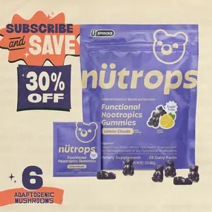 Nütrops Mushroom Gummies (Lemon Clouds Flavor): Functional nootropic supplement with 1,000mg 10:1 organic mushroom extract from 6 mushrooms: Lion's Mane, Cordyceps, Reishi, Chaga, Maitake, Coriolus, Caffeine Free, Gluten Free, Vegan, Third Party Tested