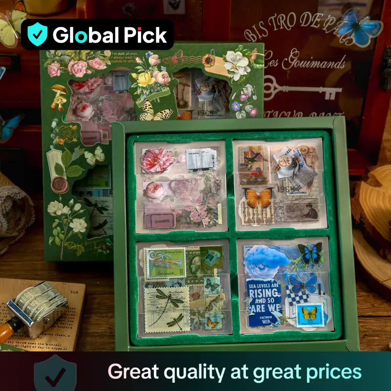 Vintage Material Paper, 100sheets/box Retro Handbook Background Paper, DIY Decorative Sticker For Scrapbooking & Journal Making, Valentine's Day Gift