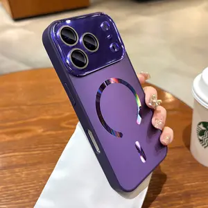 Luxury Frosted Glass Large Window for IPhone 17 Pro 16 15 14 Pro Max Magnetic Wireless Charging Shockproof Phone Case Bumper