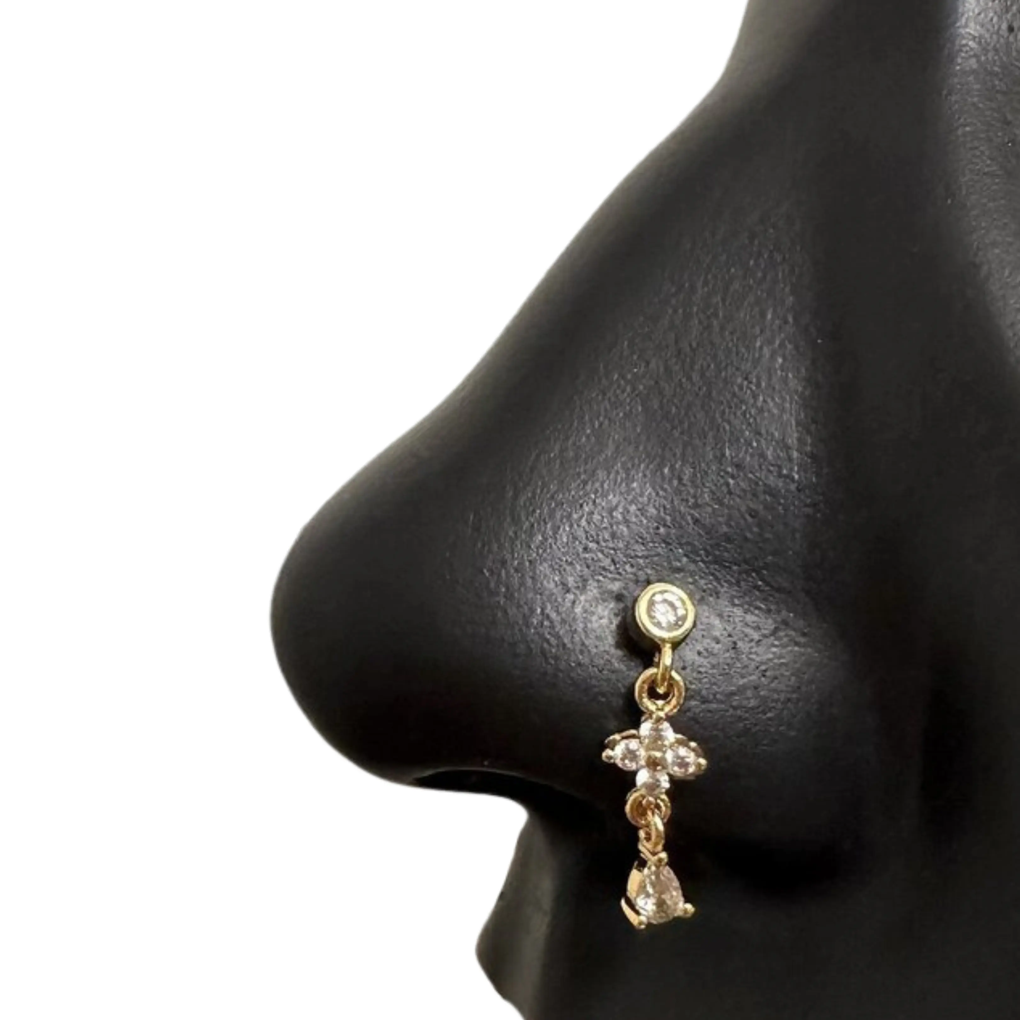 Dangle Luxe Diamond Nose Stud in Surgical Steel 20 Gauge 8mm Hoop Hypoallergenic with Case and Pouch