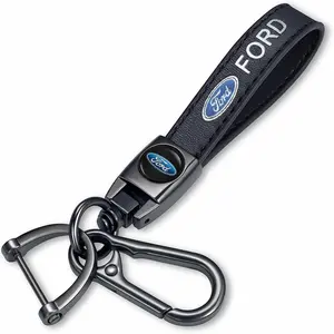 Universal Car Logo PU Leather Keychain, Many Car Brands Optional Auto Key Strap with Dual Metal Clips Car Key Holder