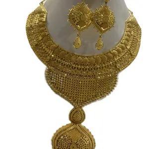Stylish and Elegant Indian Gold Plated Jewelry Necklace Set for Women with Intricate Design and Dangling Charms