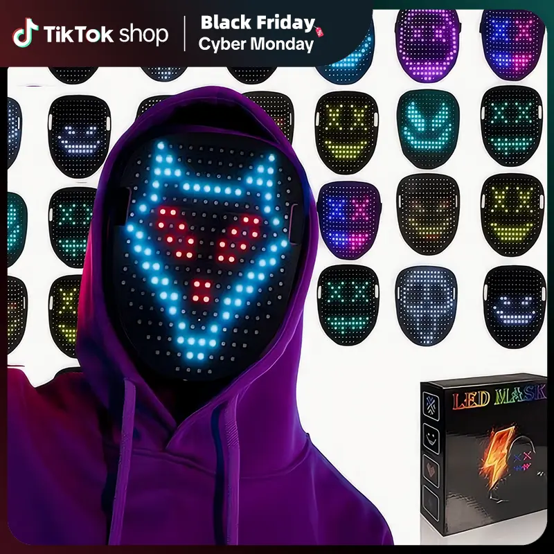 Westdeer Christmas LED Mask - Gesture-Activated, 50 Dynamic Patterns, Adjustable Elastic Headband - Party Decoration Supplies, Accessories for Halloween, Black Friday Cyber Monday Gifts