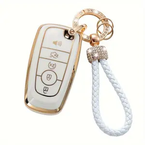 for Ford Key Fob Cover with Keychain Lanyard, Soft TPU Key Fob Protector Compatible with Ford Edge Escape Expedition Explorer Fusion Mustang Ranger F-150 F-250 Smart Key Case
