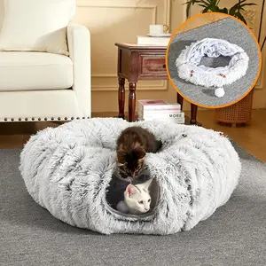 Indoor Cat Tunnel Bed - Cute Cat-Shaped Donut Tunnel Toy With Washable Round Pad, Suitable For Kittens, Puppies, And Rabbits As A Round Pet Peekaboo Cave Toy. An Ideal Gift For Pets.