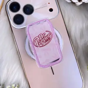 Dr. Pepper Glitter Pink PopSocket – Cute Soda Can Design, Pink Glittered Phone Grip, Perfect Accessory for Dr. Pepper Lovers, Unique Gift for Friends & Family