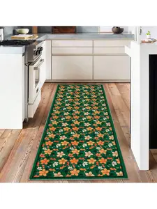 Green-9*12 feet Floral Area Rugs Boho Style Washable Low Pile Non Slip Indoor Carpet For Nursery Playroom Bedroom Living Room