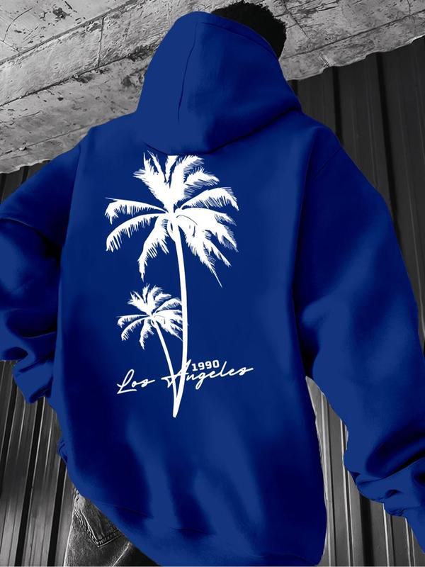 Men's Casual Solid Color Hoodie, Drawstring Pocket Long Sleeve Pullover, Letter Print Streetwear for Fall & Winter