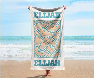 Personalized Retro Beach Towel Custom Name, Vibrant Colors v6