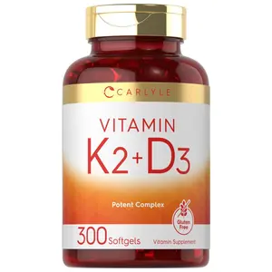 Carlyle Vitamin K2 and D3 Supplement | 300 Softgels | 200mcg K2 MK7 & 10,000 IU D3 | Non-GMO, Gluten Free