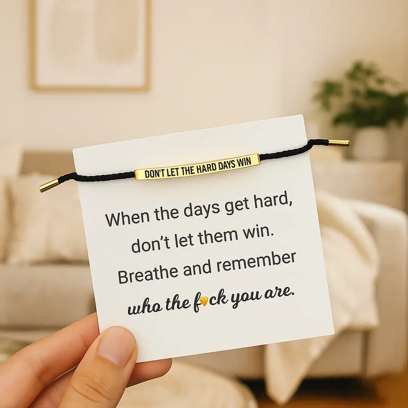 Encouragement Bracelet, Mother's Day Gift - Stainless Steel & 18 Karat Gold Plated Braided Inspirational Accessory with Engraved Msg for Motivation, Adjustable Up to 10in Custom Engraved Bracelets & Bangles