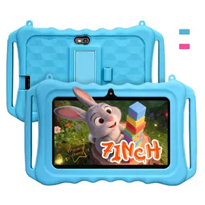 gift for Children's Day | 7-inch drop resistant children's tablet, nursery rhyme picture book puzzle game, pink/blue, drop resistant silicone case, early education APP, suitable for 3-12 year old enlightenment tablet, no adapter