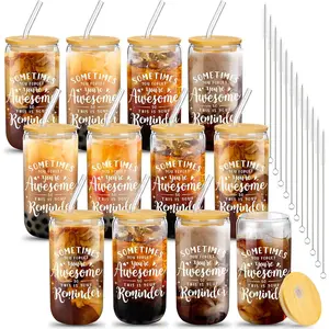 12 Set Employee Appreciation Gifts Christmas Appreciation Cups for Team Thank You Gifts Glass Cups for Staff Coworker 16 oz Can Shaped Beer Glass with Lids Straws Brushes(Sometimes)