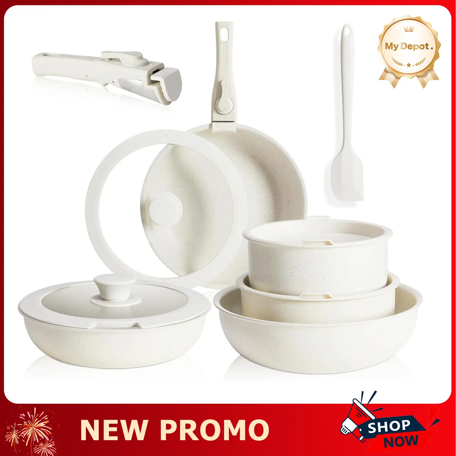 12 Pcs Pots and Pans Set Nonstick - Kitchen Cookware Set with Detachable Handle, Induction Cookware, Dishwasher Oven Safe