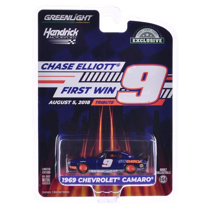 1969 Chevrolet Camaro #9 "Chase Elliott - Hendrick Motorsports First Win Tribute" Purple Metallic with Flames "Hobby Exclusive" Series 1/64 Diecast Model Car by Greenlight