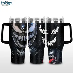 Venom V2 Dark Symbiote 20oz - 40oz With Handle Tumbler, Alien Monster Stainless Steel Tumbler, Iconic Comic Villain Drinkware, Retro Black Web Design, Venom Fan Gift, Perfect Gift For Superhero Movie Lovers