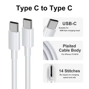 1pc/3pcs USB C to USB C Cable for iPhone 17/Air/16/15 Pro Max, Type C 60W Fast Charging Cord USB Power Delivery PD 3.0 Compatible for MacBook Pro/ for Air iPad, for Samsung S25/S24, for Air Pods