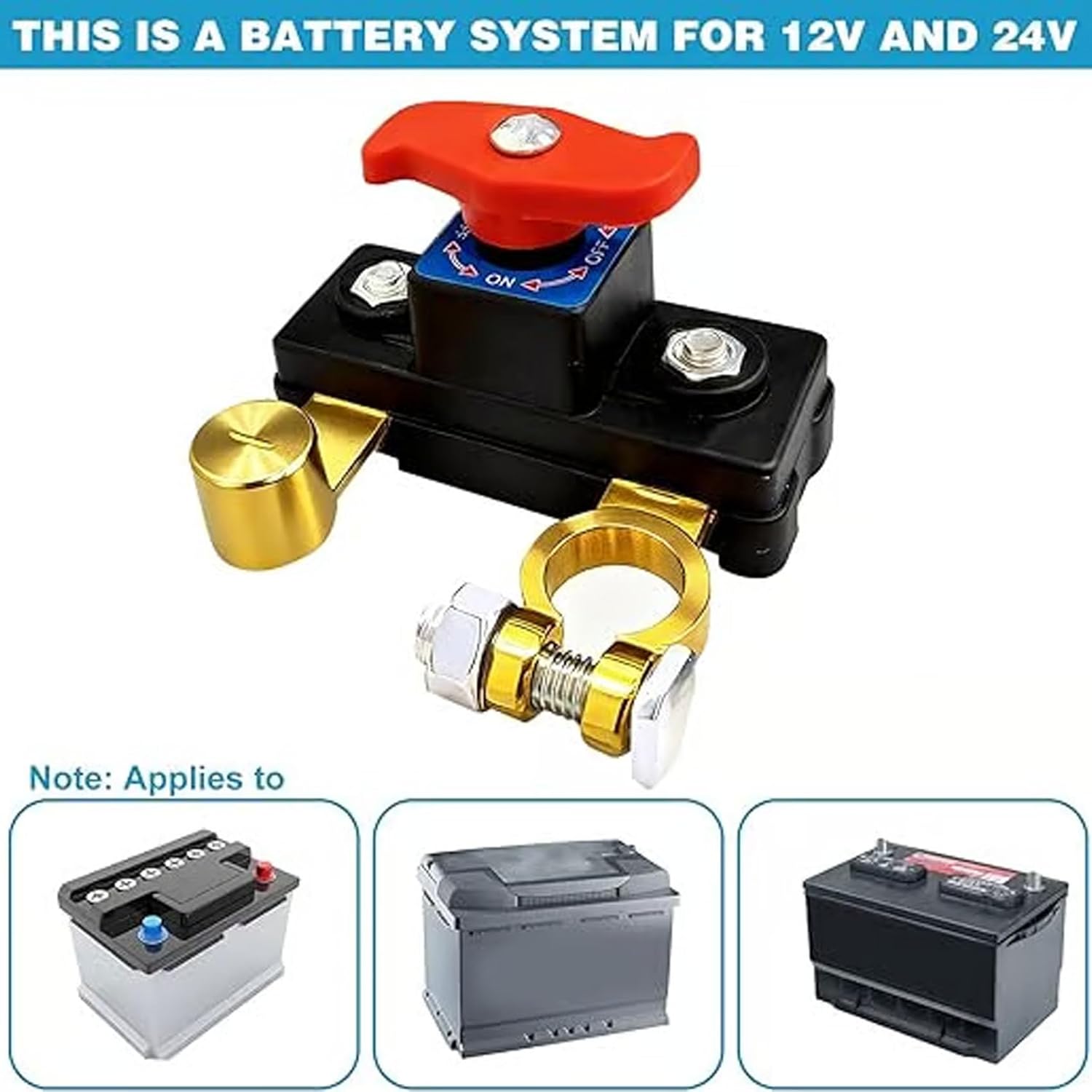 VAYWET Car Battery Power Cut-Off Switch Breaker, 12V/24V Universal Top Post Battery Quick Disconnect, Pure Copper Stable Transmission High Conductivity Disconnect Isolator Automatic Manual Circuit Leak Protector Flame-Retardant Cover for Car Truck Boat Rv