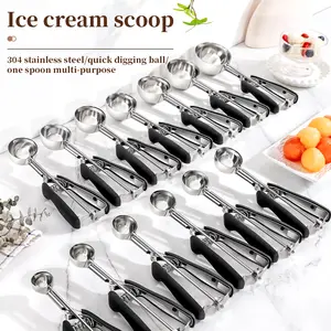 1 piece of 3/3.5/4/5/6/7/8cm multiple sizes stainless steel ice cream scoop with TPR non-slip handle, Utensils, multi-functional baller for watermelon, honeydew, dragon fruit, cookies, dough, meatballs, fruit scoop