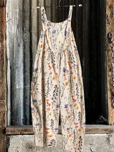 Plus Size Women's Jumpsuit, Womenswear Casual Floral Print Fitted One-Piece Romper, All Seasons Fashion, Comfortable and Stylish, Perfect for Daily Wear