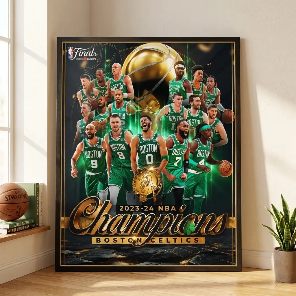 BOSTON CELTICS NBA BASKETBALL CHAMPION TEAM POSTER, No Frame