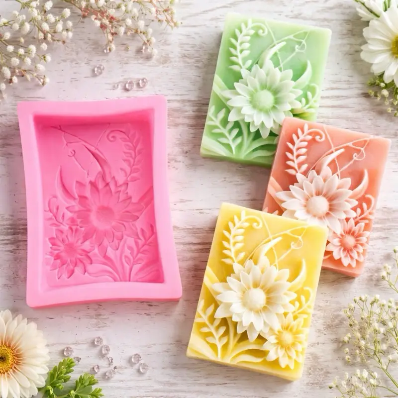 Sunflower Silicone Soap Mold 3D Floral Rectangle Soap Making Mold for Melt and Pour Cold Process Handmade Artisan Soap DIY Craft Supplies Bath Product Mold