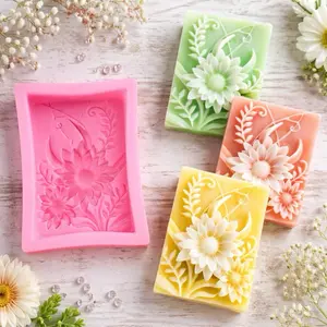 Sunflower Silicone Soap Mold 3D Floral Rectangle Soap Making Mold for Melt and Pour Cold Process Handmade Artisan Soap DIY Craft Supplies Bath Product Mold