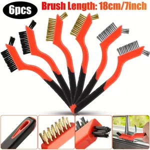 6Pcs Stainless Steel Wire Brushes   - Heavy Duty Wire Brush with Curved Handle Grip,Kitchen Cleaning Brush Tool,for Rust Removal, Dirt, Paint Scrubbing，Rust remover