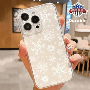 White Snowflake Pattern Headphone Mobile Phone Case  Suitable for iPhone 16 Plus Pro Max Soft Shell, Lightweight and Sensitive Design,Cute Patterns Suitable for Girlfriend,  Christmas Gift, Couple mobile phone case Astronaut Durable Protection Transparent