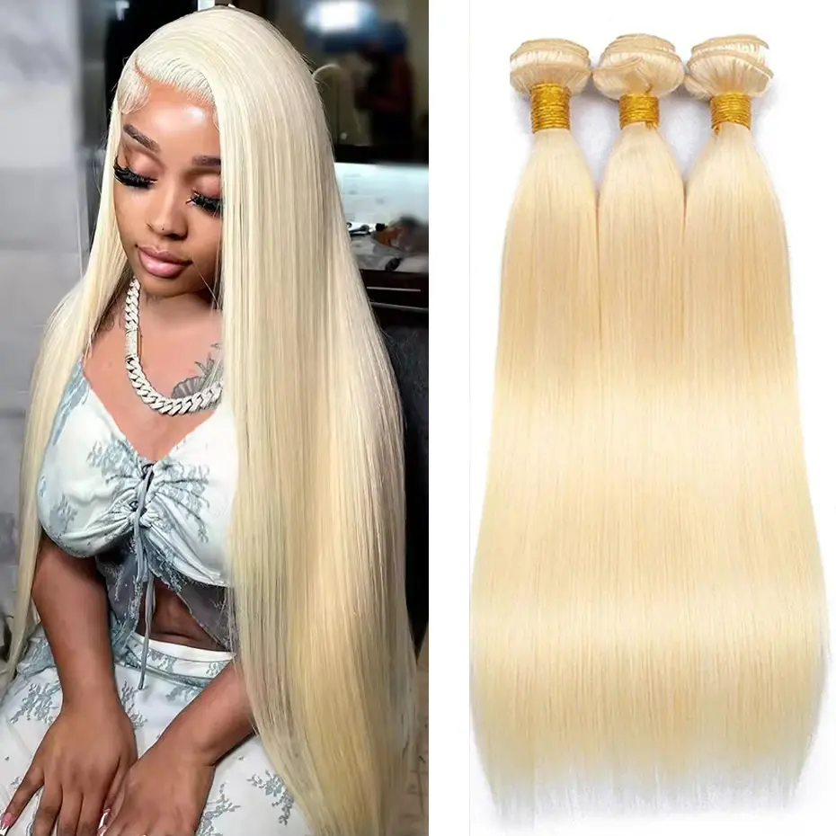 613 Bundles Human Hair Straight Blonde Bundles Human Hair 100% Unprocessed Brazilian Virgin Raw Hair Body Wave 1/3 PCS Bundles Hair Extensions for Women