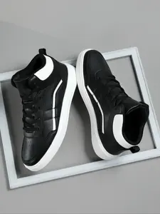 Men's Colorblock High Top Lace Up Sneakers, Casual Comfortable Breathable Sports Shoes, Male All-match Round Toe Shoes for Daily Wear, Closed