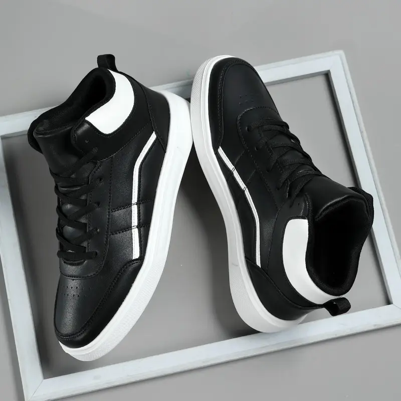 Men's Colorblock High Top Lace Up Sneakers, Casual Comfortable Breathable Training Sports Shoes, Male All-match Round Toe Shoes for Daily Wear, Closed, Athletic Shoes