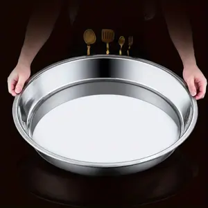 3pcs Set Extra Large 13.3" Stainless Steel Round Trays - Perfect for Cold Noodles, Steamed Buns, Rice, Serving Dishes & Baking Plates