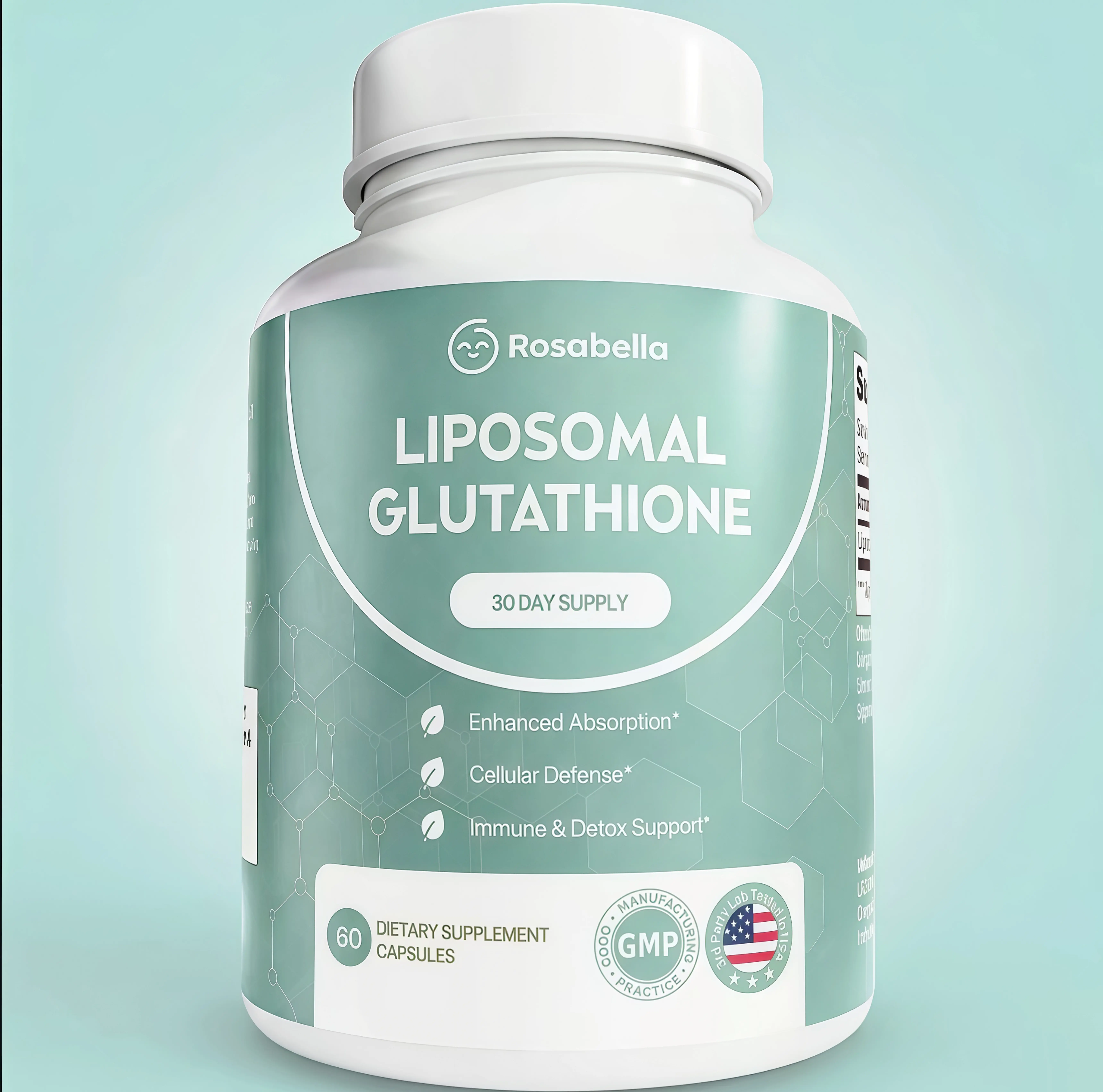 Liposomal Glutathione Capsules NC– Skin Glow, Immune & Detox Support (60 Count) - Rosabella