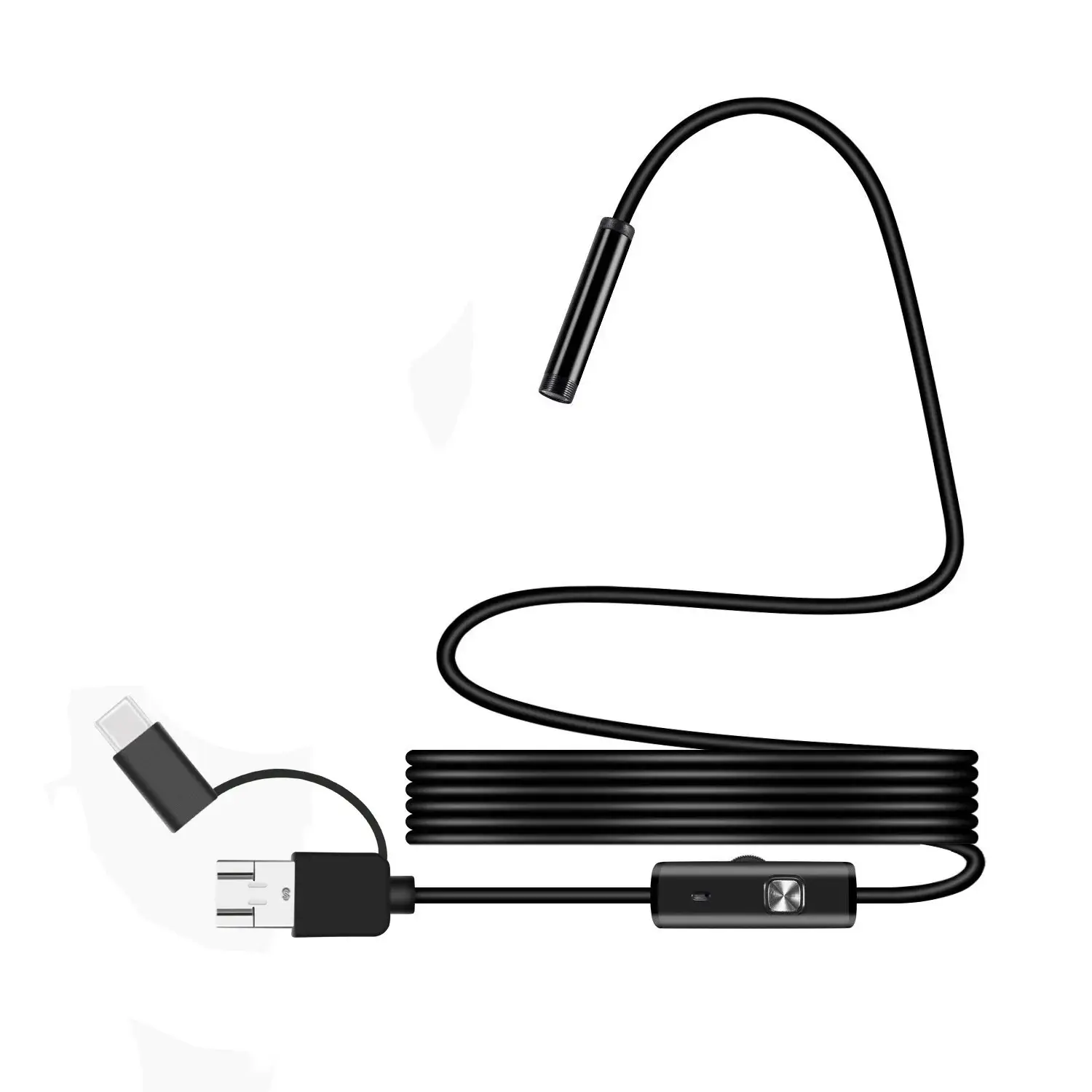 3-in-1 7mm Hard Cable Endoscope Borescope - IP67 Underwater Inspection Camera, 1m Compact No-LED Snake Camera for OTG Android Phones, USB PC/MacBook, Car Pipelines, Photo/Video Capable with LED Lights Wireless Charger, Vga Resolution