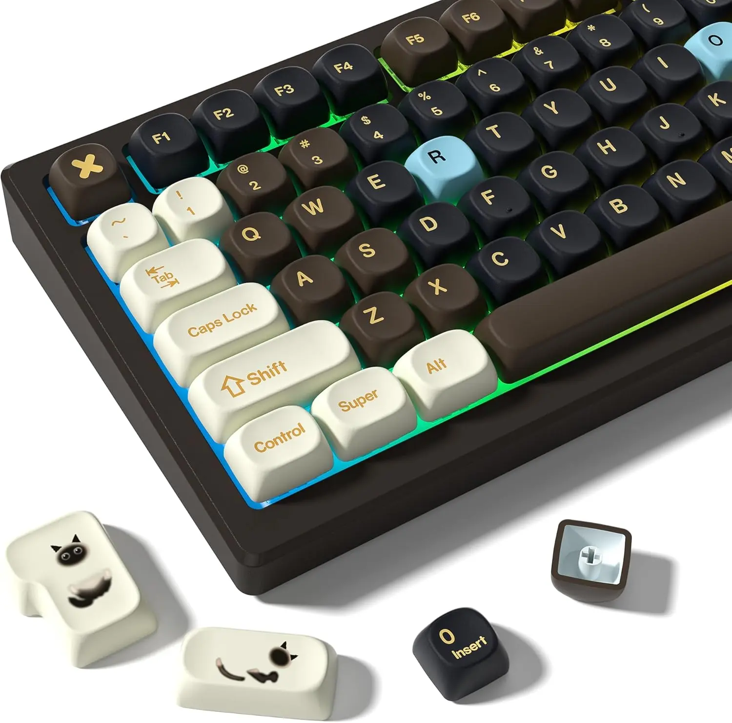 Womier 130-Keys PBT Plastic Keycaps, MOA Profile Dye-Sublimation Playful Candy Keycaps with Candy Patterns, Durable, Dustproof, Lively Colors for US Layout Mechanical Keyboards, Waterproof