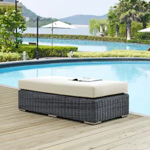 Modway Summon Outdoor Patio Sunbrella® Rectangle Ottoman in Canvas Antique Beige