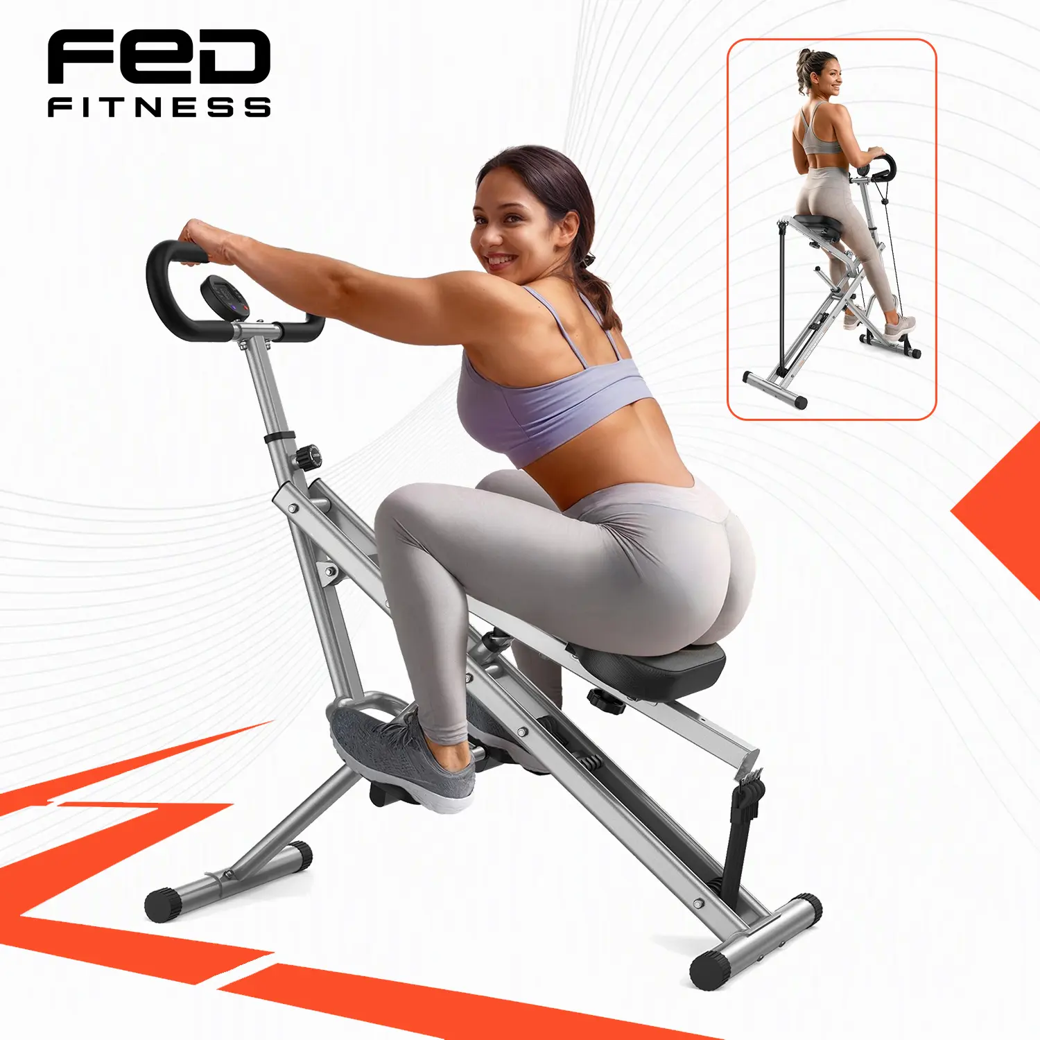 FED Fitness Sportsroyals Series DQ1 Deep Squat Machine, 330lbs Foldable Core Exercise Machine, Adjustable 4 Resistance Bands, Ride & Rowing Machine for Glutes, Thighs, Ab Back/Leg Press Hip Thrust【live only】
