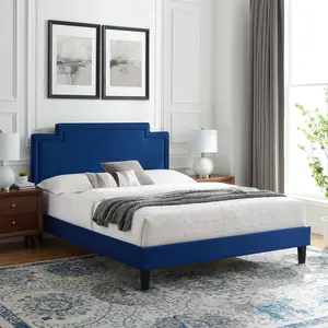 Modway Liva Performance Velvet King Bed in Navy