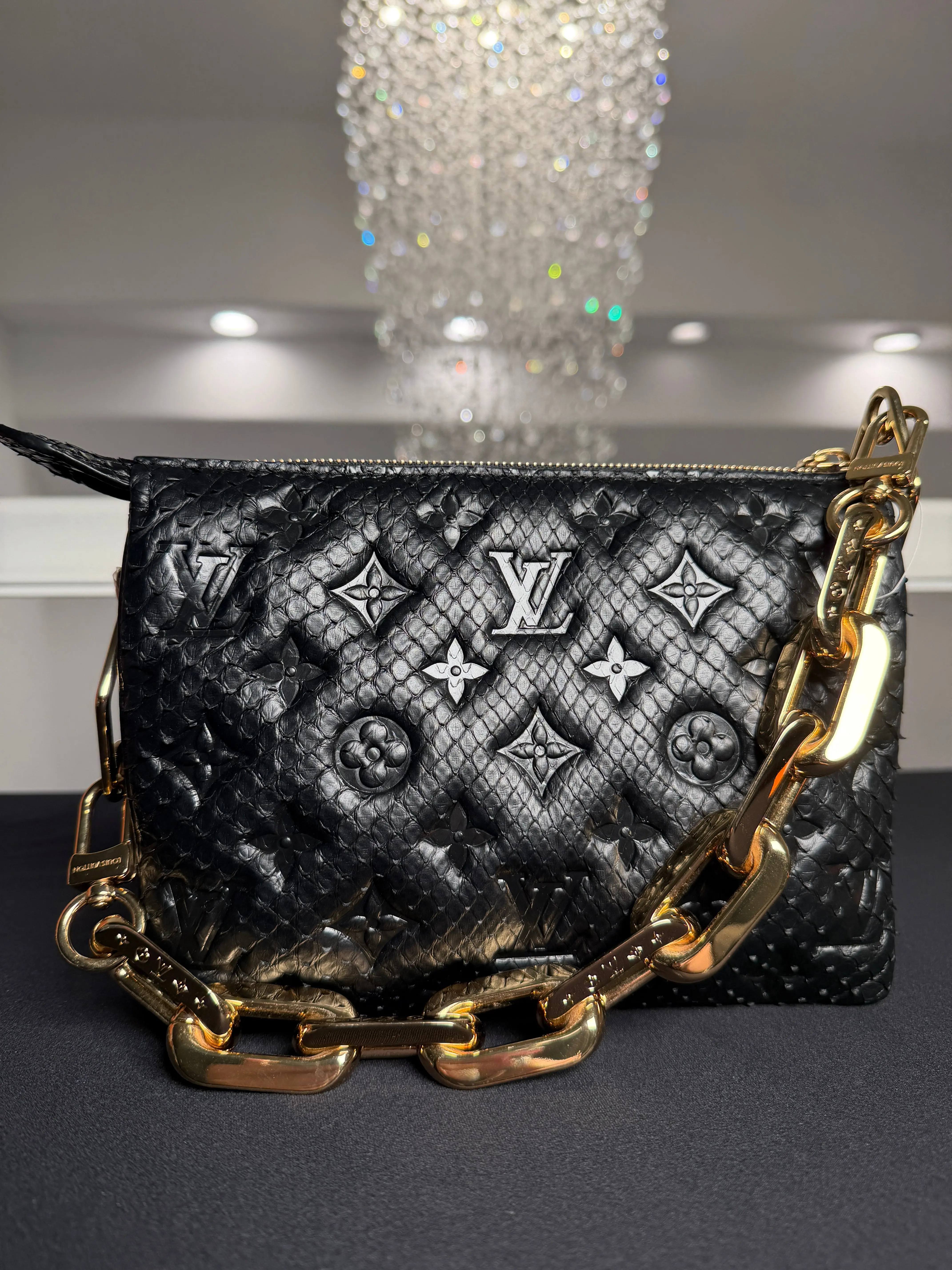 Pre-owned Louis Vuitton leather Shoulder Bags Coussin BB in Black Python Leather