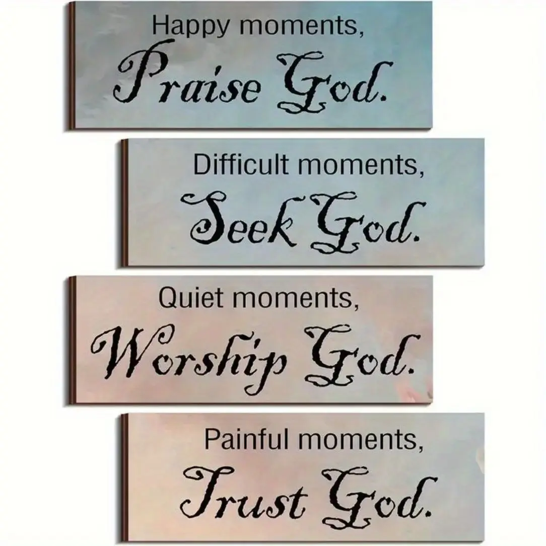 4pcs Wooden Wall Art, Decorative Plaque - Inspirational Bible Verses Decor for Bedroom, Living Room & Home Office - Frameless Fiberboard Plaque with Christian Quotes - Ready-to-Hang Religious Decor for Hallway, Front Door, & Bathroom - Home Decor Products
