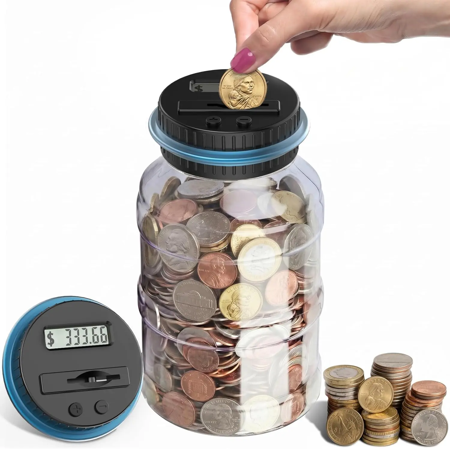 Large Piggy Bank for Adults Kids, Vcertcpl Digital Coin Counting Bank with 1.8L Capacity, Great Coin Bank Money Jar for Adults Kids with Saving Goals, Bank for All US Coins
