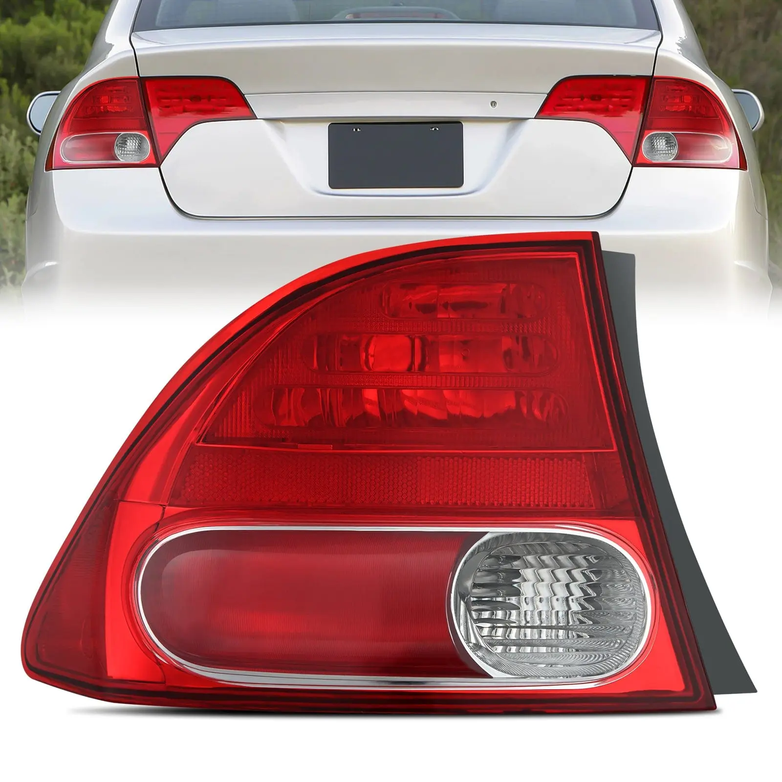 Nilight OE-Style Driver Side Taillight Assembly - Automotive Waterproof DOT Compliance Easy-Install Accessories for Car, 2006-2008 Honda Civic 4-Door Sedan Hybrid DX EX GX LX Rear Lamp Replacement