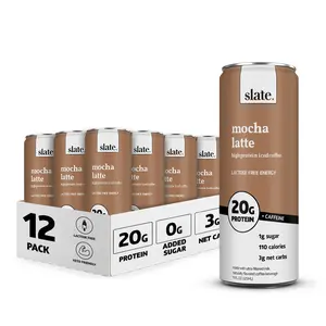 Slate Milk - High Protein Iced Coffee - Mocha Latte - 175mg Caffeine, Lactose Free Energy - 20g Protein, 1g Sugar, 110 Calories, 3g Net Carbs, No Sugar Added - Protein Coffee - 11 fl oz, 12 Cans