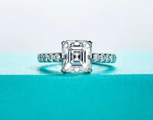 Luxury 18K 925 Sterling Sliver 3CT Asscher Cut Full Moissanite Ring (Size 6-9)