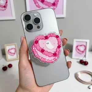 Pink Ghost Cake MagSafe Phone Grip, Horror Aesthetic Magnetic Phone Holder, Kawaii Scary Fan Gift , Kindle Accessories sticky Baby mount Library Card Flower-Shaped Multi-Functional Stand Universal Car