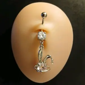 Bunny Ears Belly Piercing with Sparkling Crystal and Elegant Swan Design Jewelry Accessory