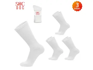 SOC DOC 3 Pairs Non-Binding Diabetic-Friendly Cotton Crew Socks, Seamless Toe, Extra Comfort for Circulation 9-11, 10-13, 13-15